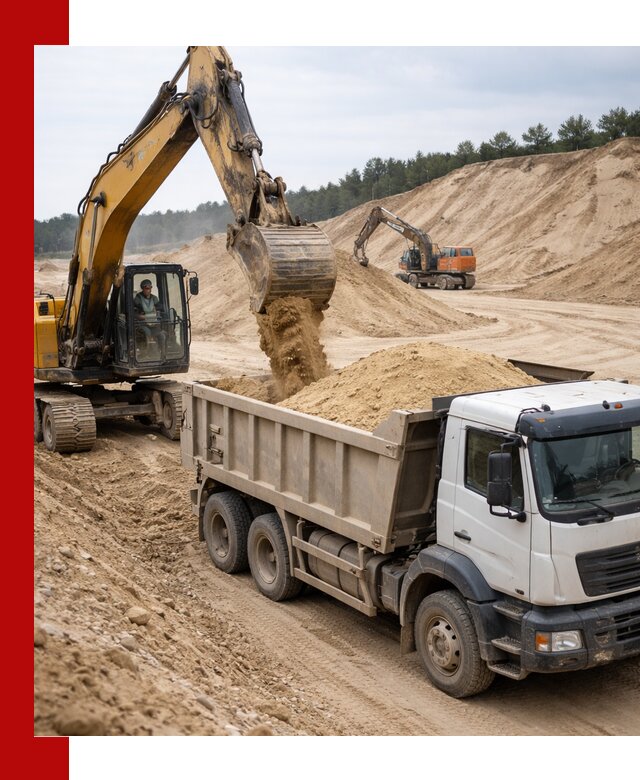 Доставка карьерного песка с самосвалами и разгрузкой в Барабинске