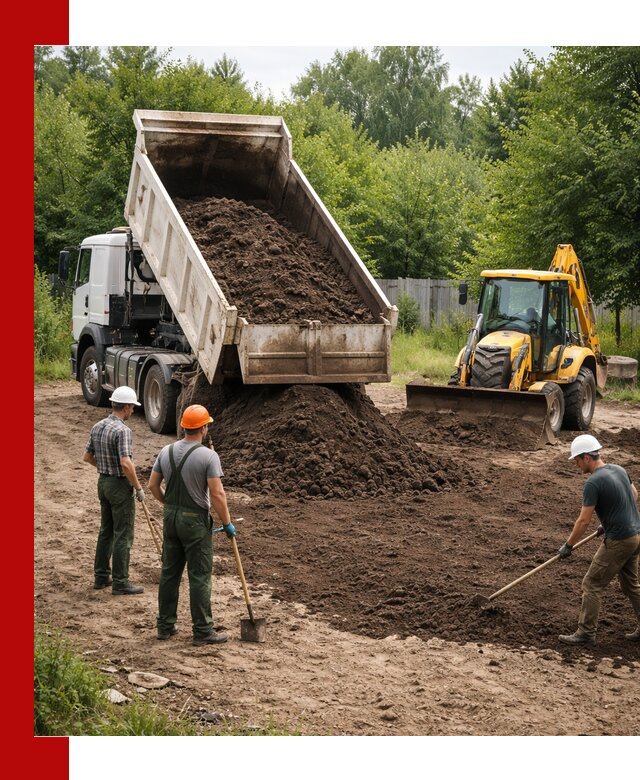 Доставка и укладка грунта для выравнивания участка в Барабинске