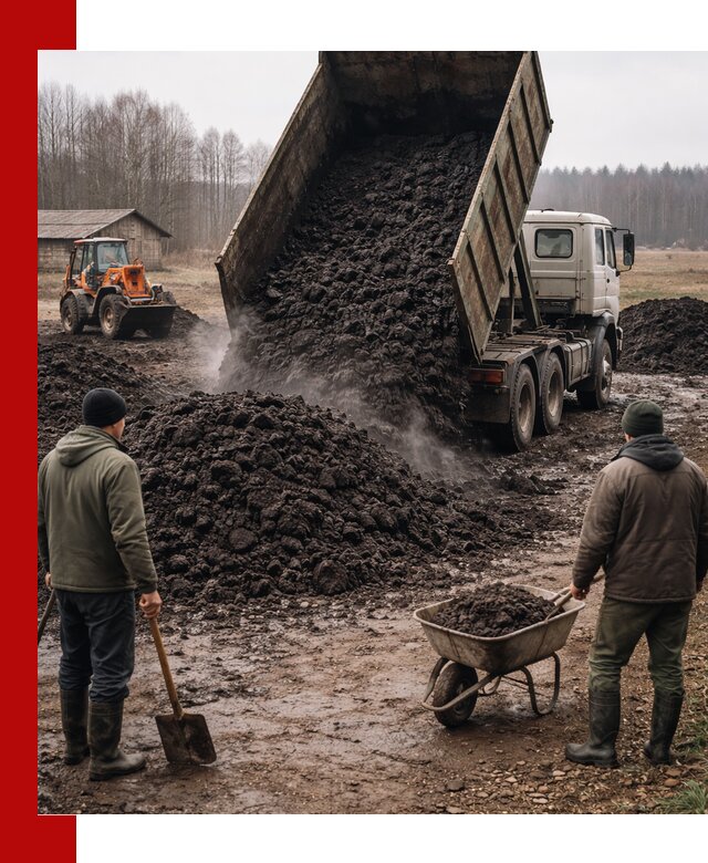 Доставка низинного торфа с разгрузкой и доставкой в Барабинске