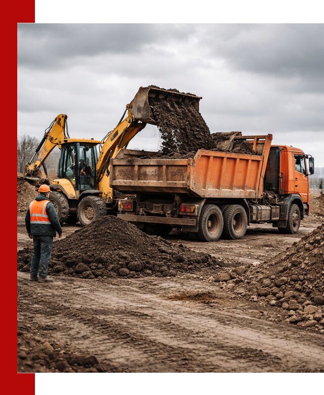 Вывоз грунта и строительного мусора в Барабинске грузовыми самосвалами