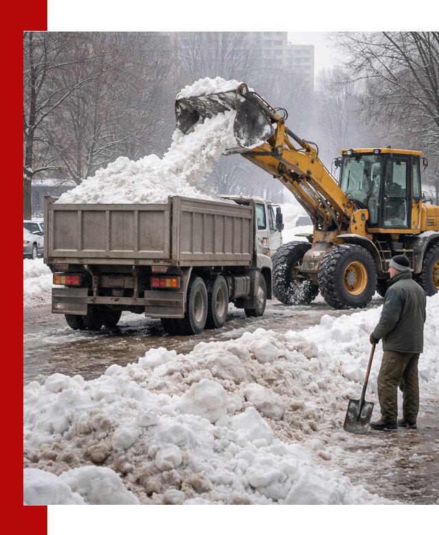 Вывоз снега грузовой техникой в Барабинске оперативно и чисто