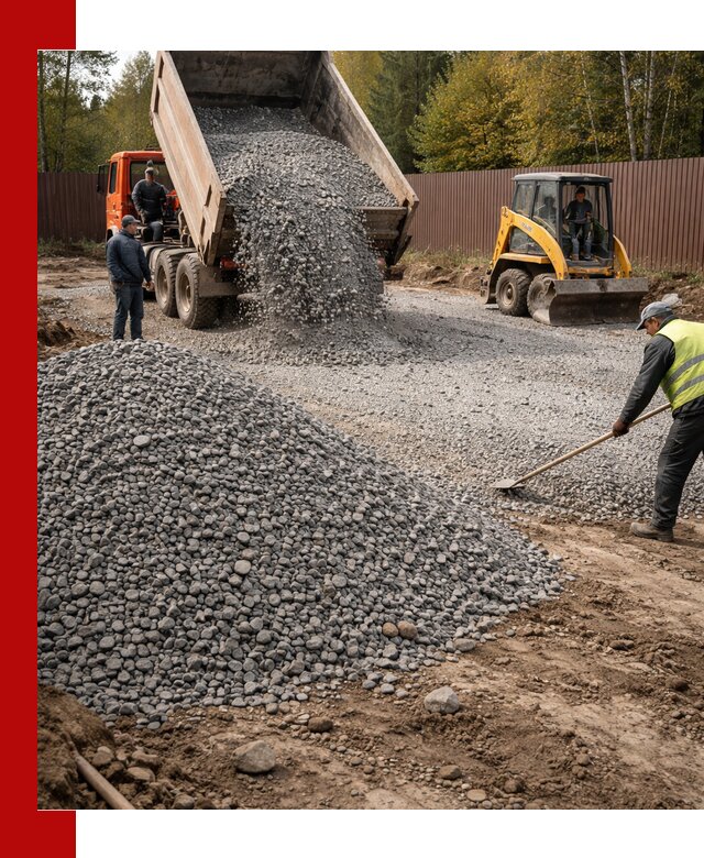 Отсыпка участка щебнем с доставкой и уплотнением в Барабинске