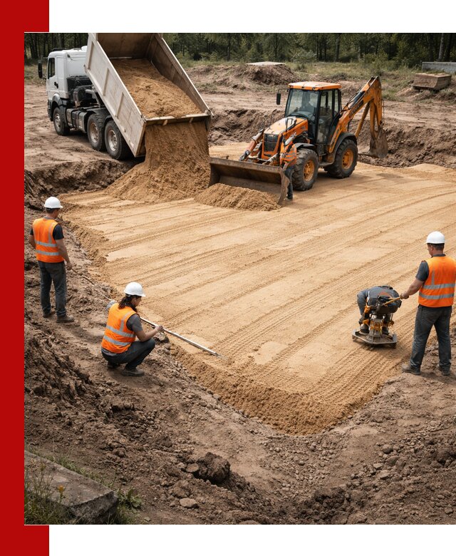 Устройство песчаной подушки для фундаментов и дорог в Барабинске